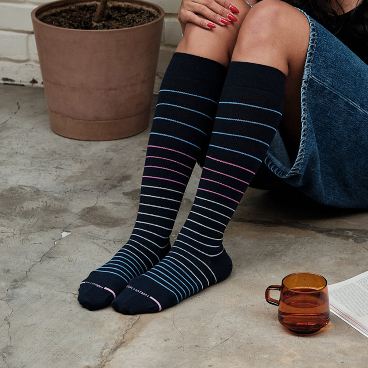 Dr. Motion Special Offer | Multi-Color Pinstripe - Knee-High Compression Socks For Women