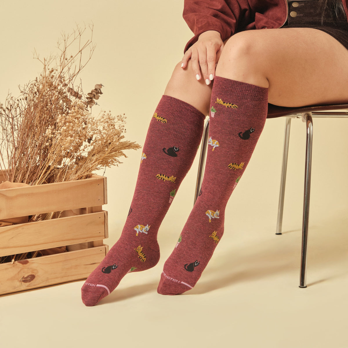 Dr. Motion Great Value | Cozy Cats - Knee-High Compression Socks For Women
