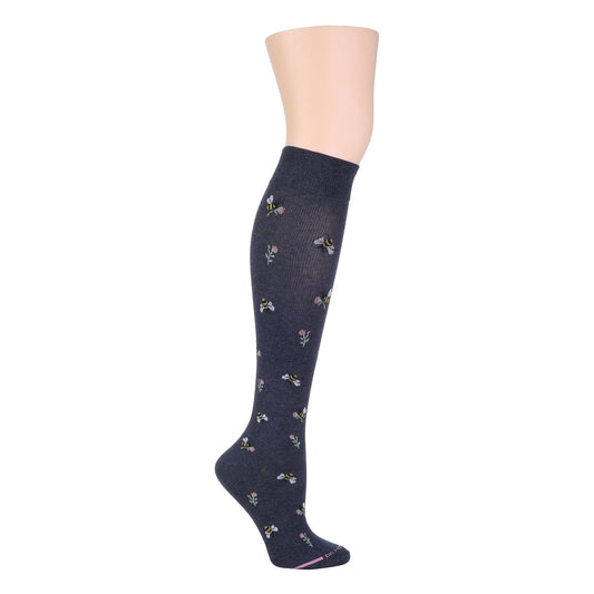 Dr. Motion Signature | Bees With Flowers - Knee-High Moderate Compressoion Socks For Women