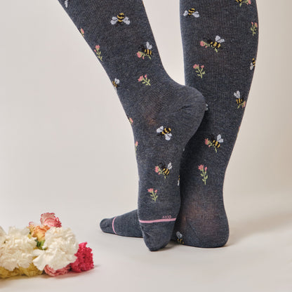 Dr. Motion Signature | Bees With Flowers - Knee-High Moderate Compressoion Socks For Women