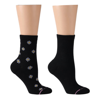 Dr. Motion Premium | Mini Daisies Ribbed - Mid-Crew Compression Socks For Women