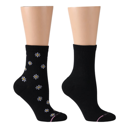 Dr. Motion Premium | Mini Daisies Ribbed - Mid-Crew Compression Socks For Women
