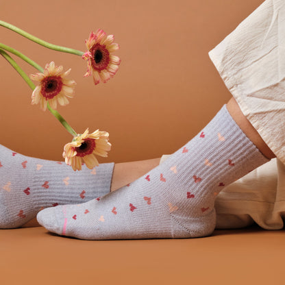 Dr. Motion Signature | Mini Hearts Ribbed - Mid-Crew Compression Socks For Women