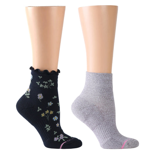 Dr. Motion Smart Buy | All Over Floral Lettuce Edge - Quarter Compression Socks For Women