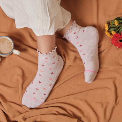 Dr. Motion Great Value | All Over Hearts Lettuce Edge - Quarter Compression Socks For Women
