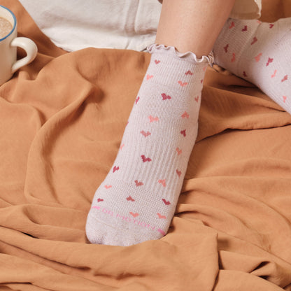 Dr. Motion Great Value | All Over Hearts Lettuce Edge - Quarter Compression Socks For Women