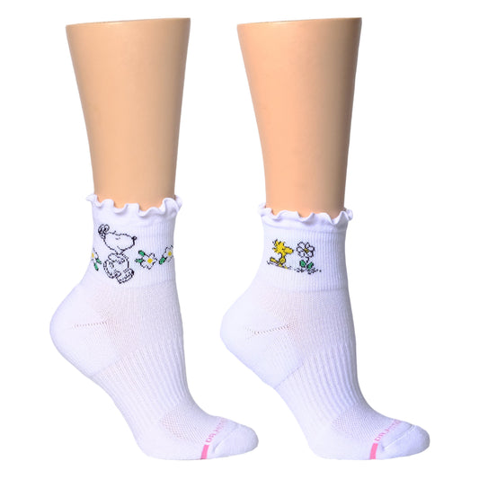 Dr. Motion Essential | Snoopy Floral Lettuce Edge - Quarter Compression Socks For Women