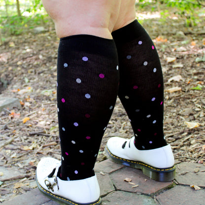 Dr. Motion Exclusive | Dancing Dots - Wide Calf Knee-High Compression Socks For Women