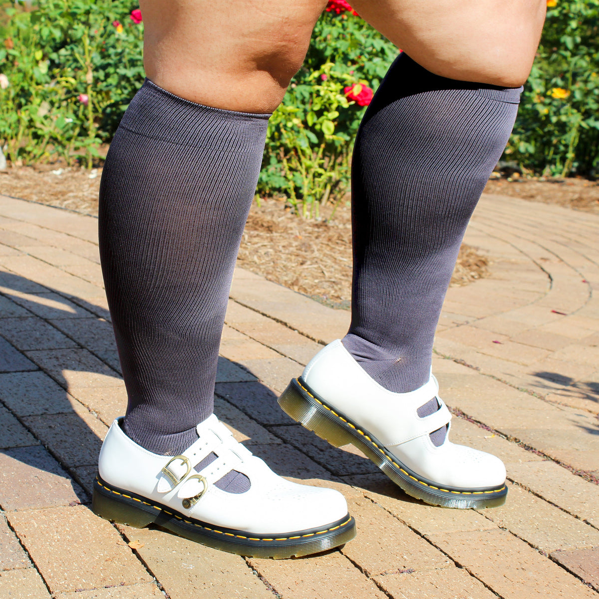 Dr. Motion Best Seller | Cotton Basic Solid - Wide Calf Knee-High Compression Socks For Women