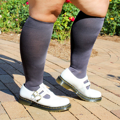 Dr. Motion Best Seller | Cotton Basic Solid - Wide Calf Knee-High Compression Socks For Women
