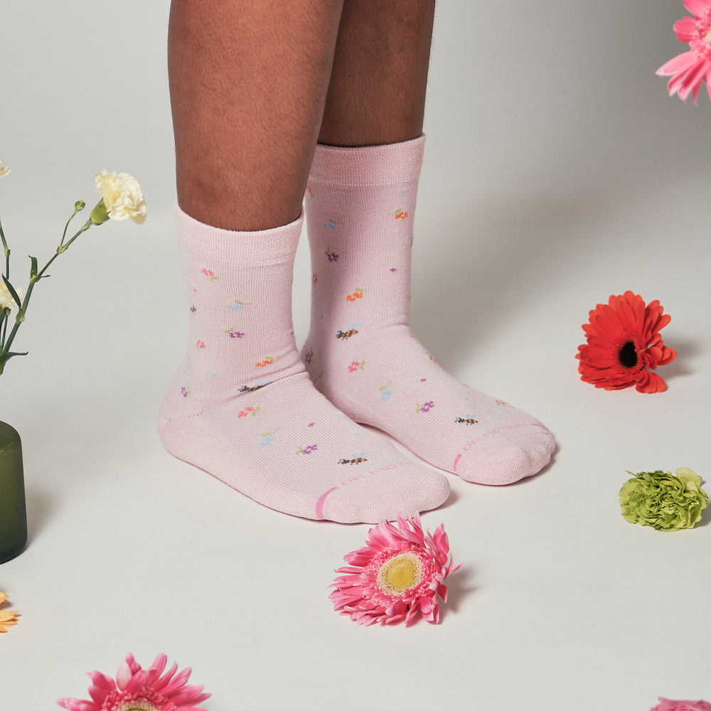 Dr. Motion Everyday | Flowers And Bees - Diabetic Half Cushion Socks For Women