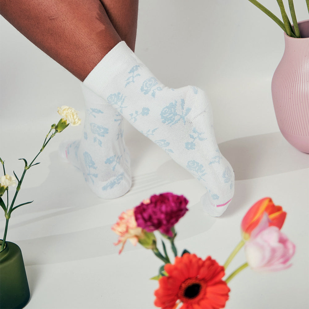 Dr. Motion Latest | French Floral - Diabetic Half Cushion Socks For Women