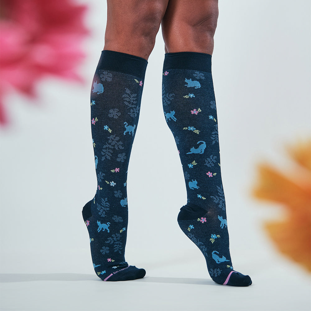 Dr. Motion Deals | Cat Floral - Knee-High Compression Socks For Women