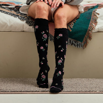 Dr. Motion New | Fancy Floral & Bees - Knee-High Compression Socks For Women