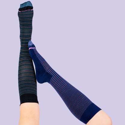Dr. Motion Sale | Tri-Color Stripe - Knee-High Compression Socks For Women