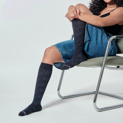 Dr. Motion Popular | Floral Texture - Knee-High Compression Socks For Women